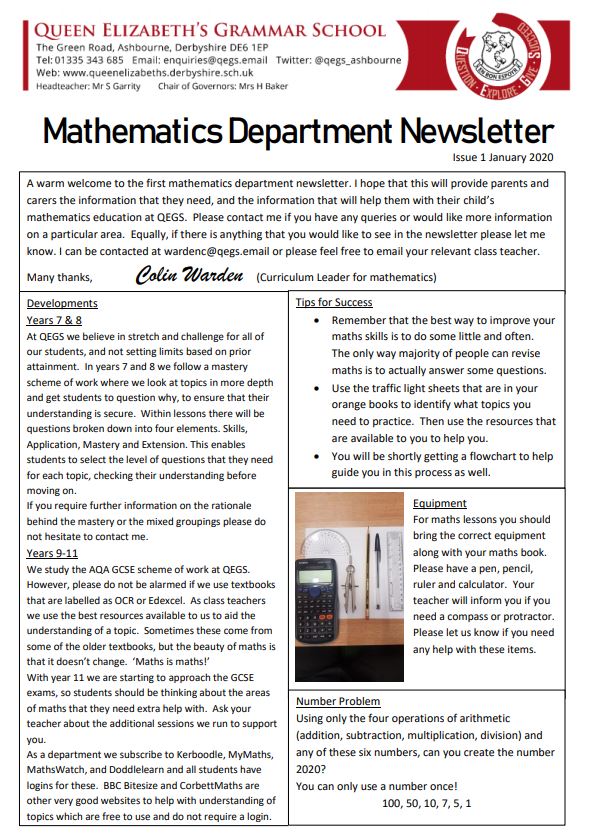 Maths Newsletter - Issue One